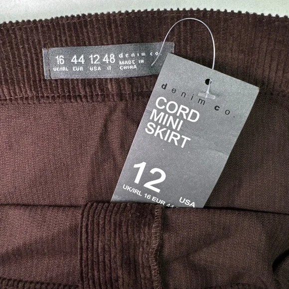 NWT - PRIMARK Corduroy Mini Skirt Denim co. Brown *NEW* with Tag - Size 12 - Picture 7 of 9
